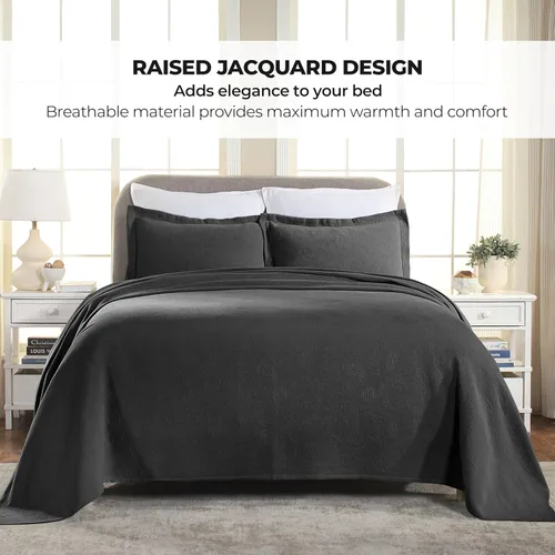 Miniatura 4 de Superior colcha de una plaza de jacquard y matelasse 100 % algodón de alta calidad, turquesa, individual Negro