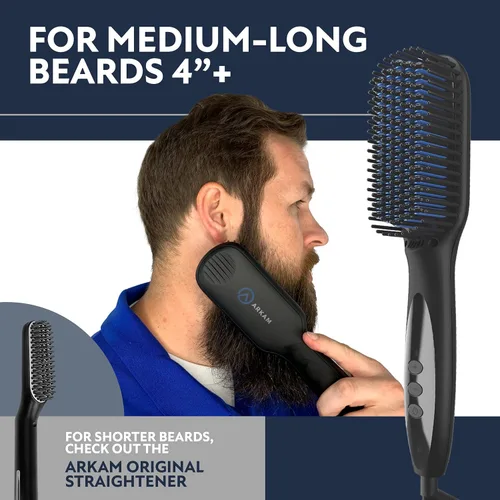 Miniatura 4 de Alisador de barba Arkam para hombres - Kit premium de cepillo de barba con calefacción con función antiquemaduras, peine de cabello de doble acción