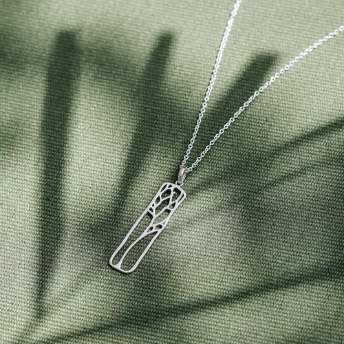 Miniatura 2 de Boma Collar con colgante de silueta de árbol rectángulo de plata esterlina, 20 pulgadas, Metal