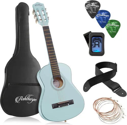 Miniatura 22 de Ashthorpe - Paquete de guitarra acústica para principiantes de 30 pulgadas (negro), kit básico de iniciación con funda, cuerdas, correa, afinador