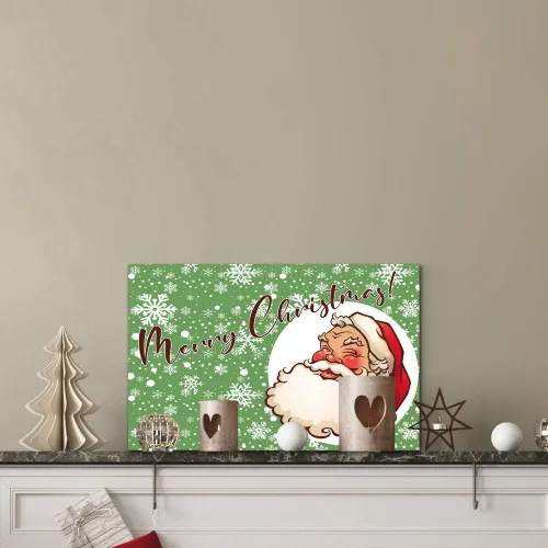 Miniatura 5 de Renditions Galley - Arte de pared de Papá Noel de dibujos animados, fondo de copo de nieve verde y blanco, decoraciones de Navidad lindas y frescas