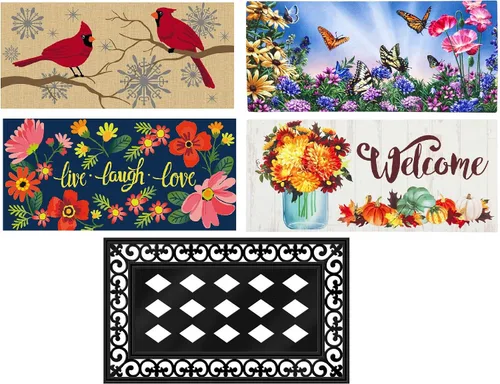 Miniatura 11 de Juego de insertos y bandeja para felpudo Evergreen Sassafras & Set de 5, tapetes intercambiables para entrada de primavera, verano, otoño e Temporada