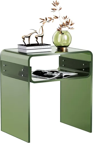 Mesa auxiliar de 2 niveles de acrílico transparente; mesa de noche para sala de estar, dormitorio (1, Verde)