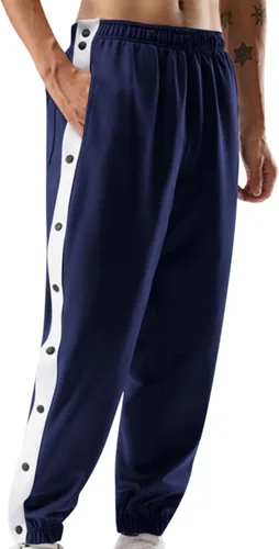 Miniatura 2 de Pantalones deportivos para hombre, con abertura lateral, con botones a presión, a rayas, pantalones deportivos casuales de entrenamiento
