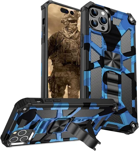 Miniatura 35 de CCSmall Funda de camuflaje para Apple iPhone 14 para hombres, protección resistente a prueba de golpes con función atril para iPhone 14 MC verde