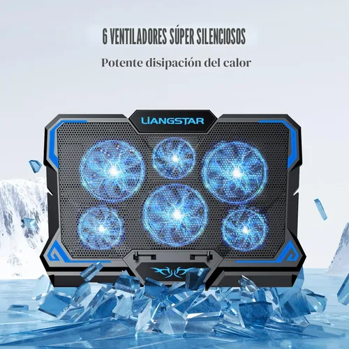 Miniatura 2 de LIANGSTAR Almohadilla de enfriamiento para laptop, enfriador de laptop con 6 ventiladores silenciosos para portátiles de 12 a 17 pulgadas, soporte