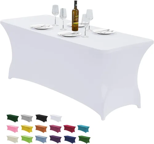 Miniatura 24 de CWK - Funda de mesa de elastano elástica impermeable de 6 pies para mesas rectangulares - Mantel elástico ajustado para mesas plegables, tela Rosa