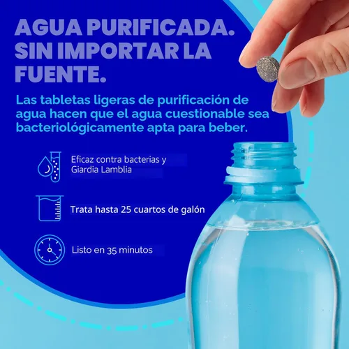 Miniatura 3 de Tabletas de purificación de agua Potable Aqua, solución portátil y efectiva para la purificación de agua para camping, senderismo, emergencias