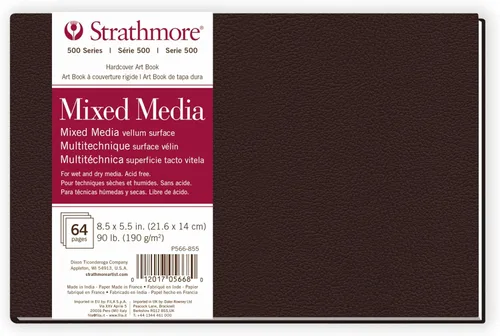 Strathmore Libro de arte de papel mixto serie 500, tapa marrón mate, blanco natural, encuadernado, 32 hojas, 8.5 x 5.5 pulgadas