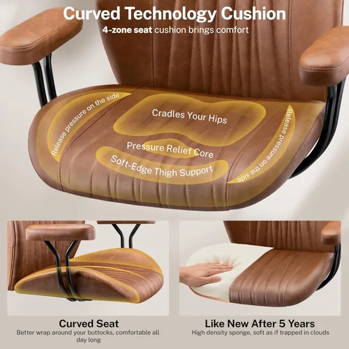 Miniatura 4 de HeroSet Silla de oficina de cuero con reposabrazos extraíbles, silla de escritorio ergonómica de respaldo medio con soporte lumbar, silla ejecutiva