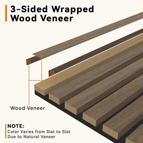 Miniatura 4 de Upick Paneles de pared acústicos de MDF, paquete de 5 paneles de madera de listones 3D de 3.9 x 4.7 pulgadas para pared, paneles insonorizados