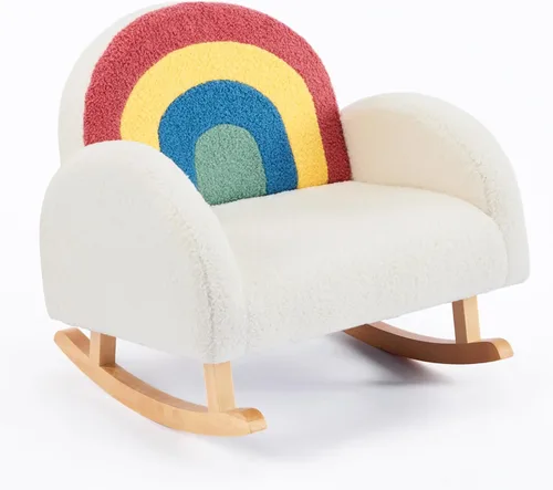 Miniatura 11 de JOYMOR Silla para niños, mecedora de forro polar con patas de madera maciza, diseño antipuntas, sofá infantil para guardería, sala de juegos, verde