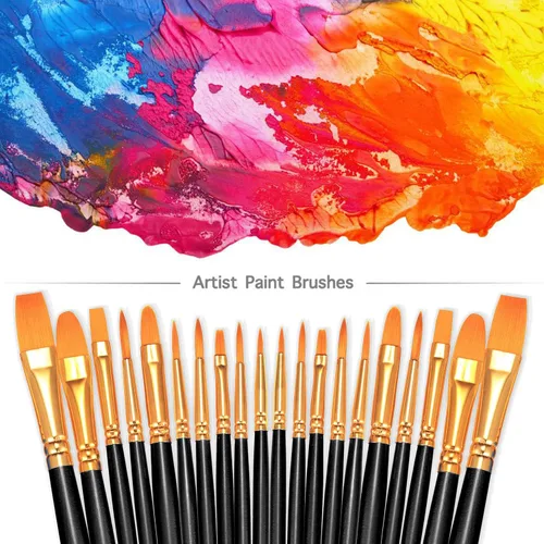 Miniatura 2 de BOSOBO Juego de pinceles de pintura, 2 unidades, 20 piezas de punta redonda puntiaguda de nailon para artistas del cabello acrílico para acuarela al