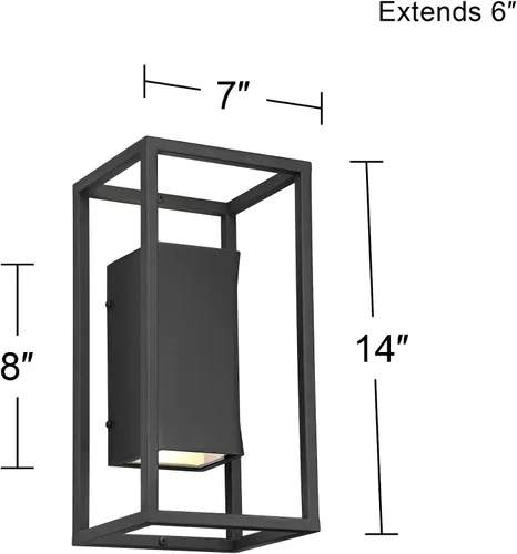 Miniatura 4 de Possini Euro Design Kell - Moderna lámpara de pared para exteriores, con textura, color negro, regulable, LED de 14 pulgadas, difusor de vidrio