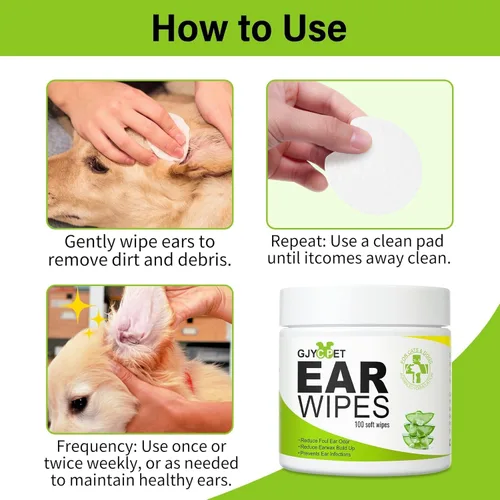 Miniatura 7 de Toallitas para oídos para perros – Limpiador de oídos para perros y gatos, toallitas limpiadoras de orejas para perros y gatos – 100 toallitas