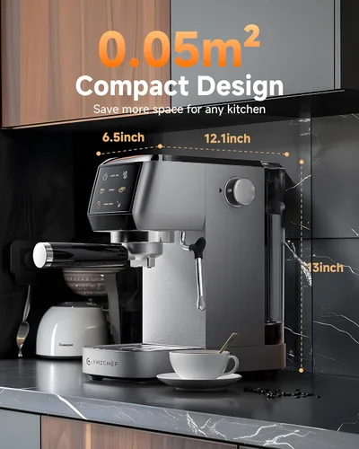 Miniatura 8 de AMZCHEF Cafetera de café espresso de 51 mm 20 bares – Cafetera profesional con espumador de leche, cafetera de espresso compacta de acero inoxidable