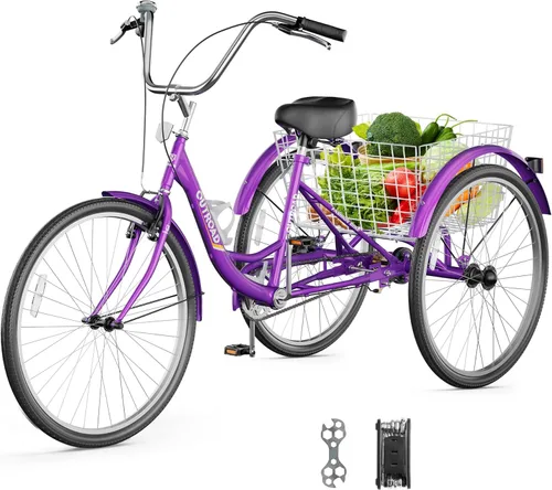 Miniatura 10 de Outroad - Triciclo Comfort de 24/26 pulgadas, triciclo de crucero de 1 velocidad, bicicletas de 3 ruedas con cesta grande para personas mayores