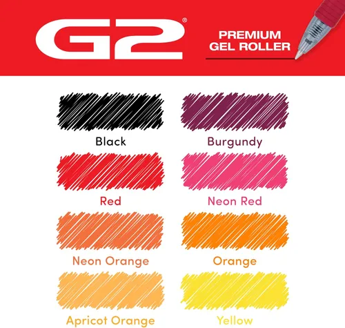Miniatura 5 de Pilot G2 - Bolígrafos de gel de alta calidad, paquete de bolígrafos rojos G2 Boost con los colores de la energía, paquete de 8 unidades, punta fina