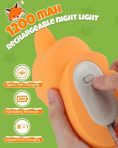 Miniatura 6 de Linda lámpara de noche de zorro, lámpara de animal, silicona de grado alimenticio, recargable, atenuable en 2 niveles, lámpara nocturna esponjosa