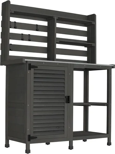 Miniatura 8 de GDLF Mesa de banco para macetas, banco de trabajo grande para jardín, al aire libre, estación de trabajo de mesa de metal con estante de gabinete