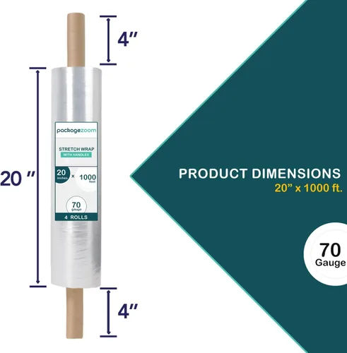 Miniatura 2 de Envoltura elástica de PackageZoom de 20 pulgadas x 1000 pies con asa, película elástica transparente, 4 rollos