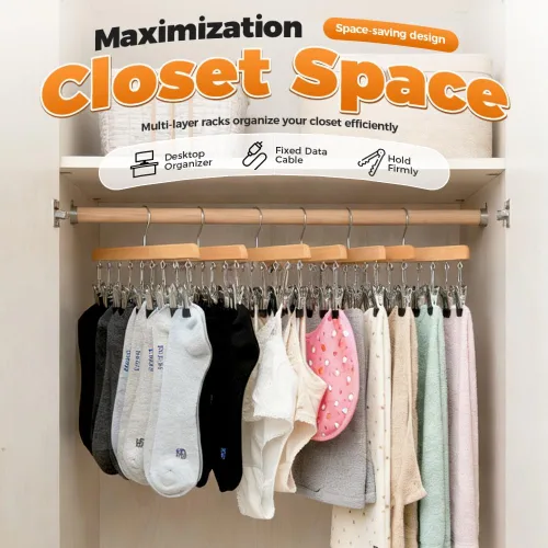 Miniatura 5 de Organizador de leggings para armario, perchas para pantalones con 10 clips, ahorro de espacio para ropa y sombreros, organizador colgante de armario