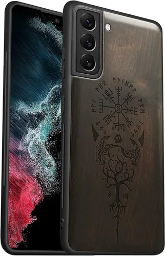 Miniatura 10 de Carveit Funda para Galaxy S22 Ultra de madera compatible con S22 Ultra Viking Compass Vegvisir-Rosy Madera real dura, TPU suave, funda protectora