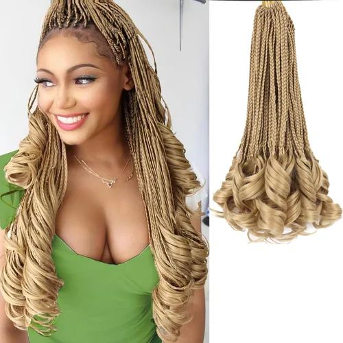 Miniatura 47 de Trenzas de ganchillo rizado francés T33, cabello pre-anillado 10 pulgadas, trenzas cortas rizadas francesas con extremos rizados, trenzas box