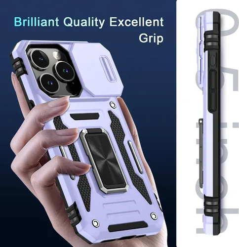Miniatura 344 de DEERLAMN Funda para iPhone Xs Max con funda deslizante para cámara + protector de pantalla, soporte giratorio de anillo de grado militar a prueba