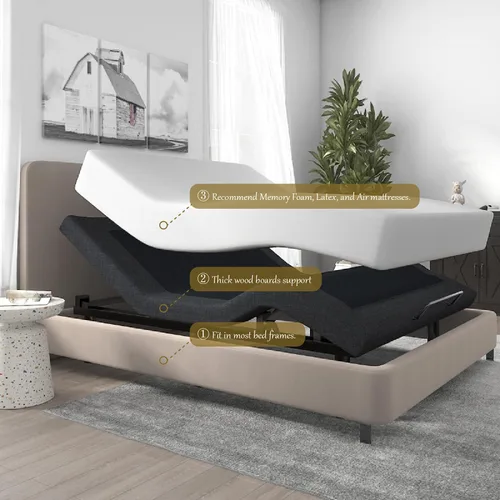 Miniatura 4 de SHA CERLIN Base de Cama Ajustable de Metal de 14 Pulgadas Tamaño Twin XL / Marco de Cama Tapizado con Articulación de Cabecera y Pie
