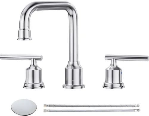 WOWOW - Grifo de baño de diseño estándar de 8 pulgadas, 3 piezas para lavabo, llave mezcladora giratoria en 360 grados, acabado cromado, moderno,