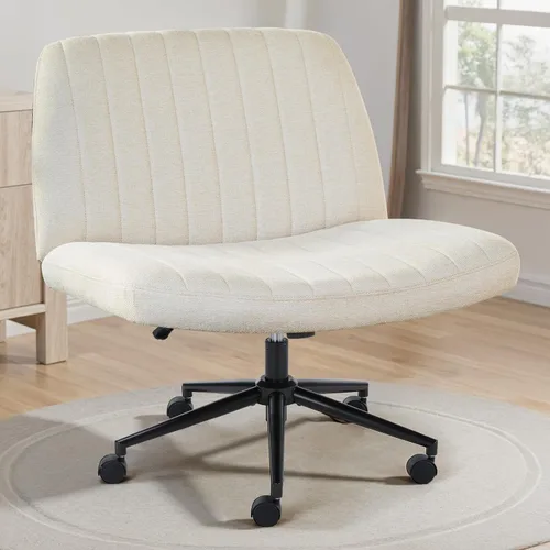 Miniatura 16 de OLIXIS Silla Criss Cross con Ruedas Silla de Escritorio de Oficina y Tocador con Patas Cruzadas Anchas Silla de Tela Cómoda Sin Brazos Ajustable