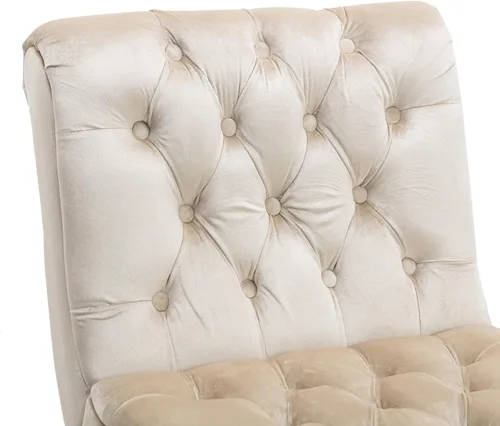 Miniatura 6 de Modern Velvet Armless Accent Living Room Chair,Upholstered Fabric Button Comfortable Leisure Chair with Wooden Legs for Bedroom,Office (Beige Velvet)