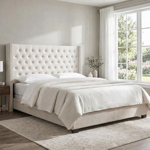 Miniatura 6 de Madison Park Cabecera tapizada Queen Wingback, con acolchado de esponja de alta densidad, cabecera de altura ajustable, fácil montaje, terciopelo