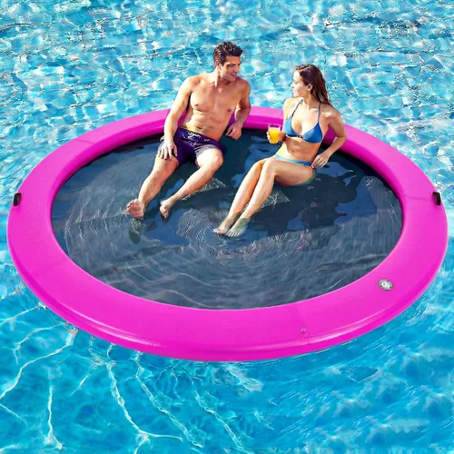Miniatura 18 de 6-12FT Round Inflatable Floating Dock, Sunchill Float Ring, Water Hammock Tanning Pool Floats with Woven Fabric, Manual Pump for Quick Azul