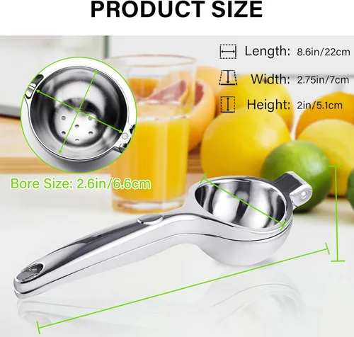 Miniatura 7 de Vakoo Exprimidor de limón – Exprimidor manual de cítricos de metal resistente al óxido para limón y lima, prensa sin esfuerzo, color plateado