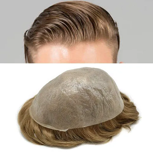 Miniatura 52 de Super Thin Skin Mens Toupee 0.001 in - Sistema de cabello de piel ultrafina para hombres, cabello humano negro, marrón, rubio, gris, peluca