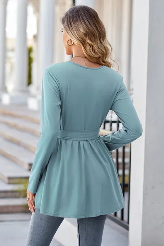 Miniatura 5 de OUGES Túnicas de maternidad para mujer, camisas de manga larga, cuello en V, ropa de maternidad de enfermería, blusa casual de embarazo