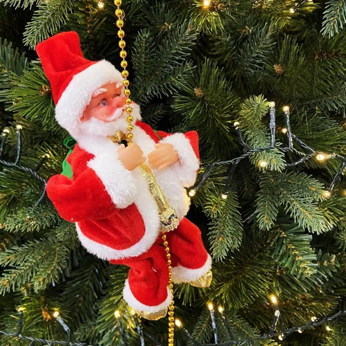 Decoraciones de Navidad con pilas, Papá Noel, escalada arriba y abajo, con música, cuerda de escalada musical, juguete de muñeca de Papá Noel para