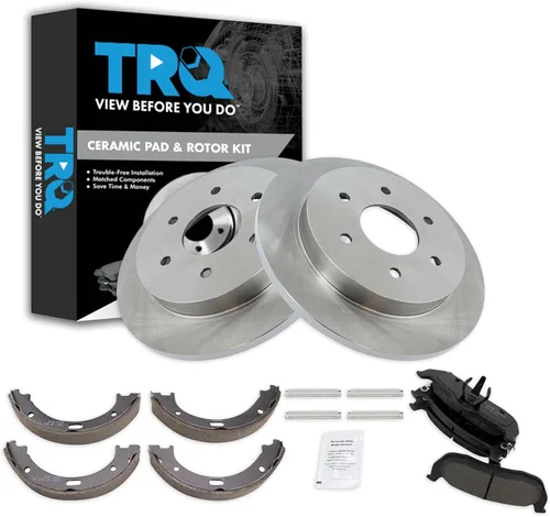 Miniatura 64 de TRQ Kit de pastillas de freno y rotor Posi trasero premium con zapatas de estacionamiento para camión GM SUV