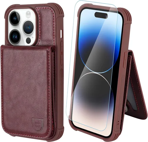 Miniatura 17 de VANAVAGY Funda tipo cartera compatible con iPhone 14 Pro para mujeres y hombres, de piel sintética, cierre magnético, con bloqueo RFID, tarjetero