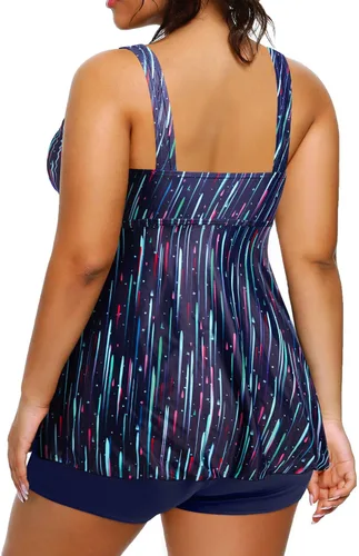 Miniatura 2 de Daci Traje de baño tankini de talla grande para mujer, traje de baño fluido con control de abdomen corto de dos piezas