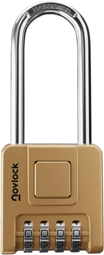 Miniatura 11 de Cerradura de combinación de grillete largo de 2.76 pulgadas para exteriores e interiores, resistente, resistente a la intemperie, seguridad de 4