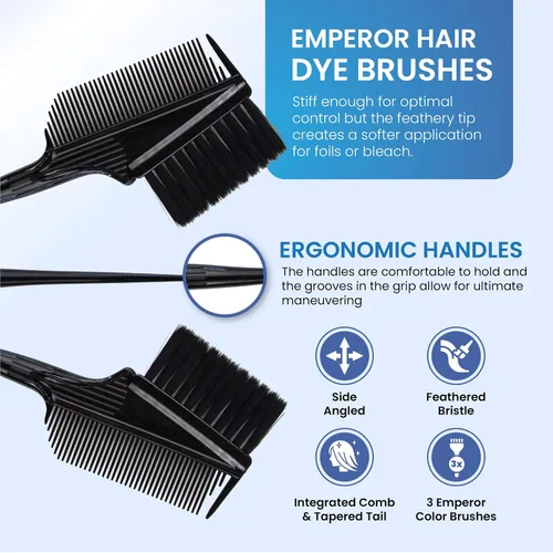 Miniatura 3 de Emperor - Pinceles de tinte para el cabello, 3 aplicadores de tinte en ángulo con peines integrados, cepillo de retoque de raíces y color para salón