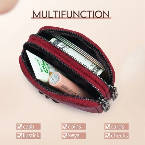 Miniatura 2 de imeetu Monedero de cuero para mujer, pequeña cartera con 2 bolsillos con cierre de cremallera
