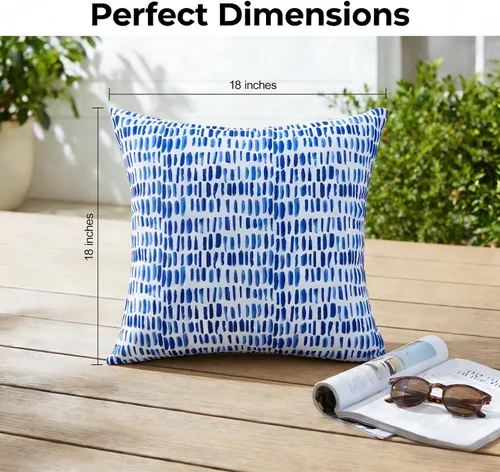 Miniatura 3 de JMGBird Almohadas exteriores de 18 x 18 pulgadas, almohada impermeable para exteriores Blanco con azul