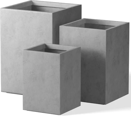 Miniatura 21 de Kante Macetas rectangulares de hormigón de 18.5 pulgadas de alto, macetas ligeras para interiores y exteriores con orificio de drenaje y tapón