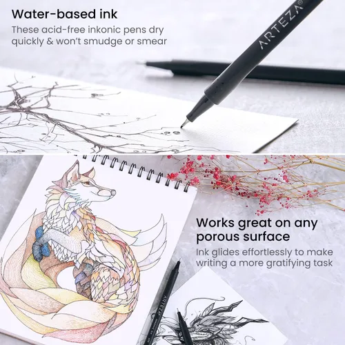Miniatura 4 de ARTEZA - Plumones Inkonic Fineliners, juego de 72, marcadores de punta fina de 0.4 mm, plumones de arte a base de agua para dibujar, hacer bocetos
