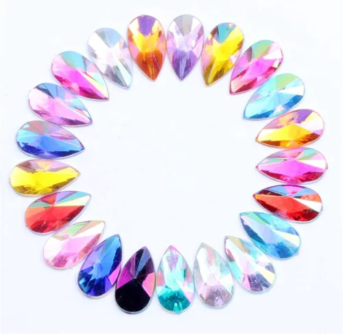 Miniatura 4 de 200 diamantes de imitación de gota de agua, diamantes de imitación de resina con parte trasera plana para manualidades, ropa, decoración de Verde AB