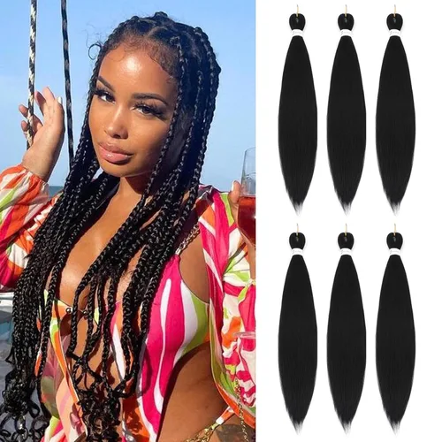 Miniatura 19 de Extensiones de cabello trenzado preestirado colorido, 3 colores, mezcla de cabello trenzado para niñas, 26 pulgadas, 3 paquetes